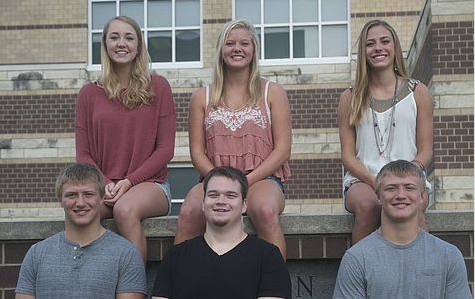 Queen candidates (top): Lily Fursman, Fayth Peterson, Madeline Neufeld. King candidates (bottom): Jake Katzer, Spencer Young, Joel Katzer