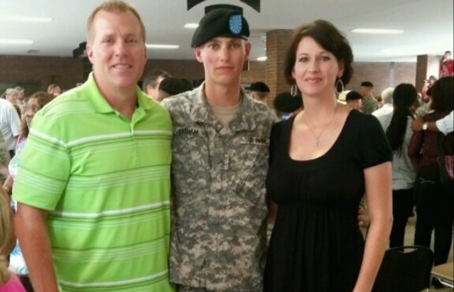 Senior Cody Latham (center) with parents Tim (left) and April (right). Cody Latham recently finished Basic Training for the Army.