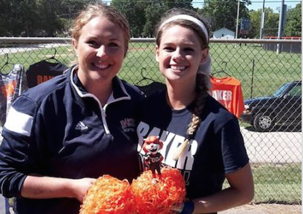 Baker University head softball coach Jaimie Stanclift, at left, with future Wildcat and current Bulldog Kylee Bremer.