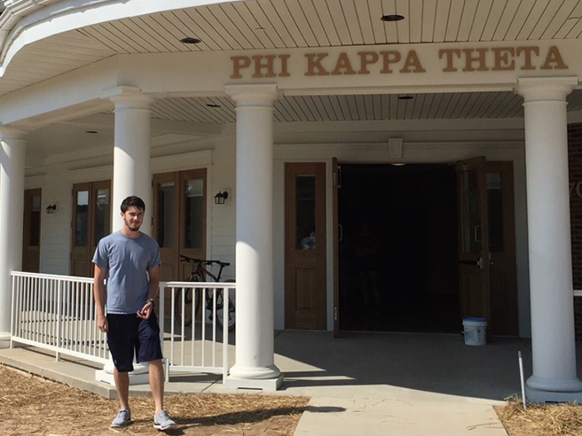 Murray in front of his fraternity house