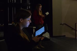 Senior Genesis Barwick and Junior Riese Wismer read over their lines at the first rehearsal of 'Black Coffee'.