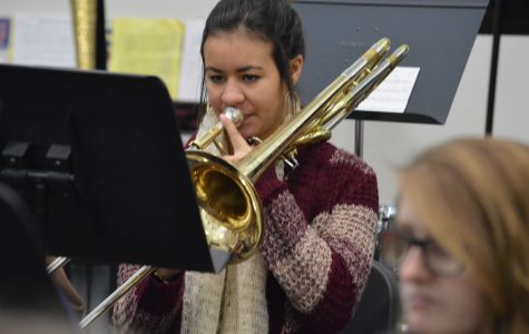 Senior Megann Lawrenz practicing trombone 