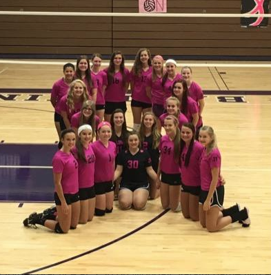 2015-2016 volleyball team on pink out night.