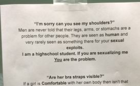Dress code commentary flyer posted anonymously in womens restroom