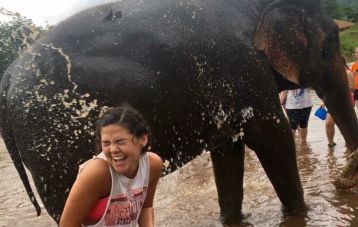 Hannah Hutton, 20, working with elephants in 2016.