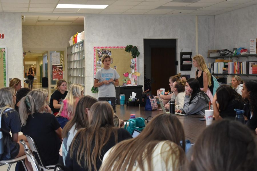 Senior Emma-Kate Lang leads a meeting in her role as Student Council president this year.