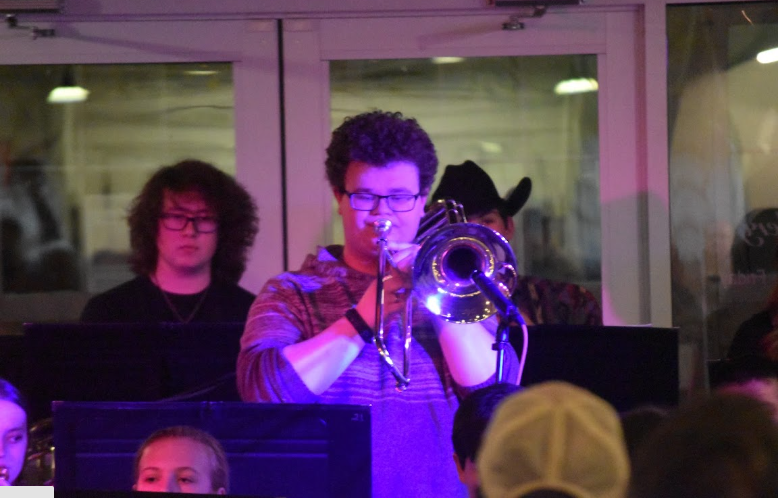 Hayes performs a trombone solo during a jazz concert on February 29 at the Lumberyard arts center