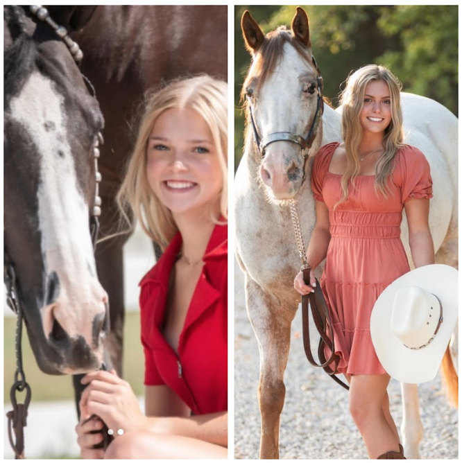 Addy Ediger and Avery Bergan with there horses. 